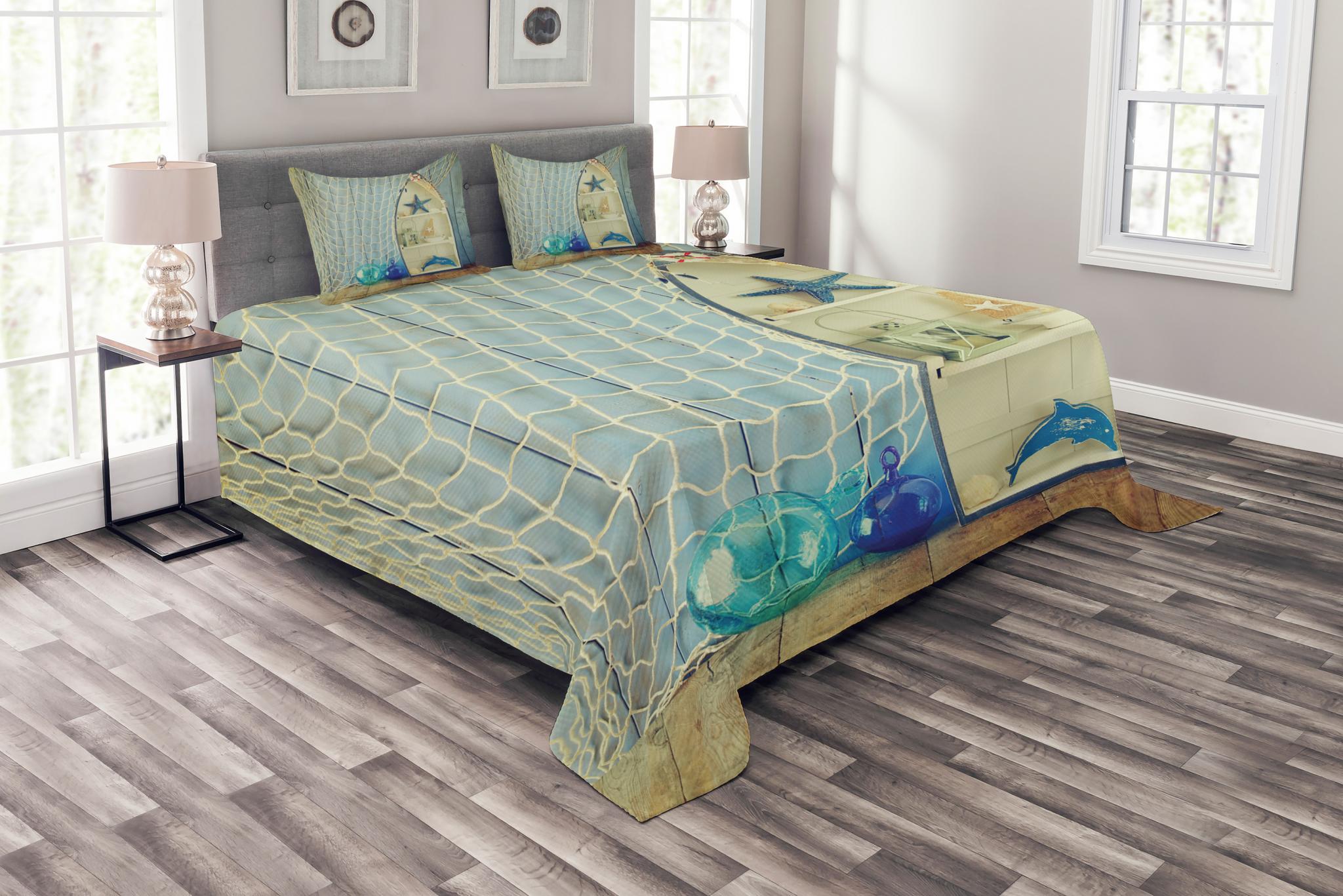 Nautical Bedspread Set Queen Size, Nautical Boat Standing against the
