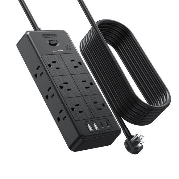 Cable de extensión de protección contra sobretensiones, NTONPOWER 4000J Regleta de protección contra sobretensiones con 12 salidas y 4 puertos USB (2USB C), extensor de salida de 3 lados, cable de ext