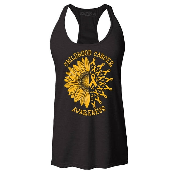 Shop4Ever Women's Sunflower Gold Ribbon Racerback Tank Top X-Small Black