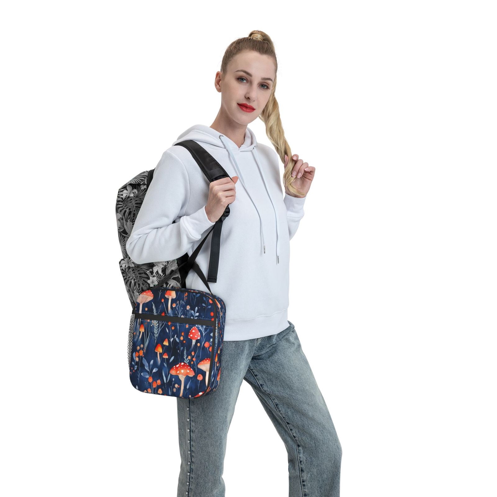 Lunch Bag For Women Men Insulated Portable Lunch Box Bento Box Office Picnic Travel Cooler Bag Red Mushrooms Coprinopsis Atramentaria