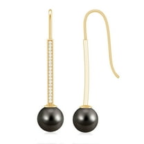 Rosec Jewels Tahitian Pearl Drop Dangle Earrings with Moissanite for Women - 8 mm - AAA Grade, 14K Yellow Gold