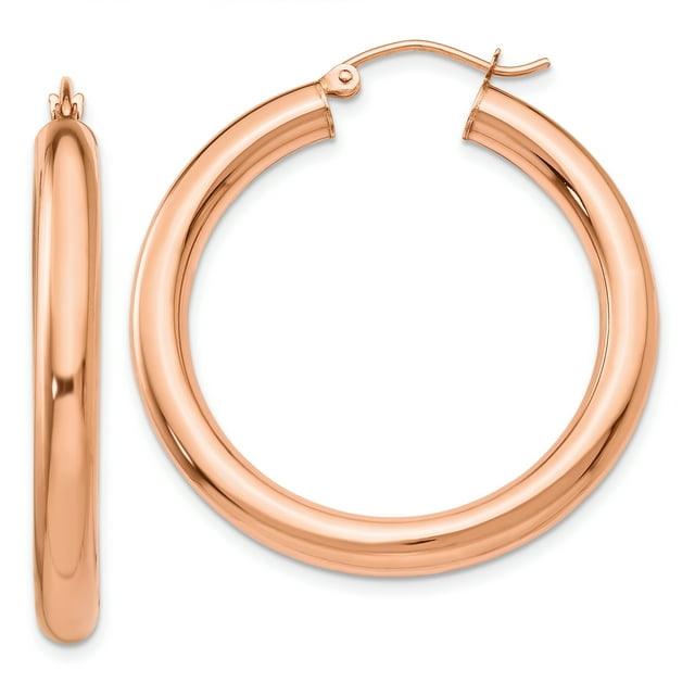 Boucles d'Oreilles Créoles Rondes en Or Rose 14k Tube 4mm