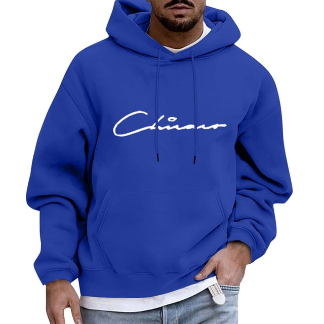 Durtebeua Sweat à Capuche Décontracté en Polaire avec Logo pour Hommes Bleu, TG