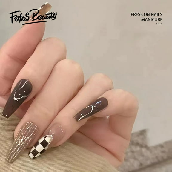 Fofosbeauty 24pcs coffin Fake Press-on Nails for Girls Womens, Coffin Pink Silver Shimmering Butterfly