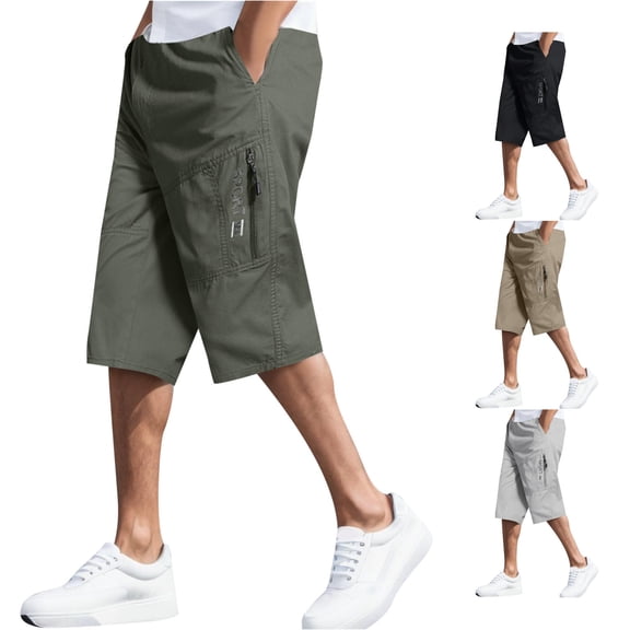 NinXxx Men's Fashion Simple Solid Elastic Waist Overalls Cotton Casual Shorts Green XXXXL