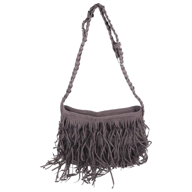Bolso de hombro con borlas de 1 pieza Bolso de mano con borlas de cuero Bolso bandolera Mujer Bolso con borlas con flecos (Gris)