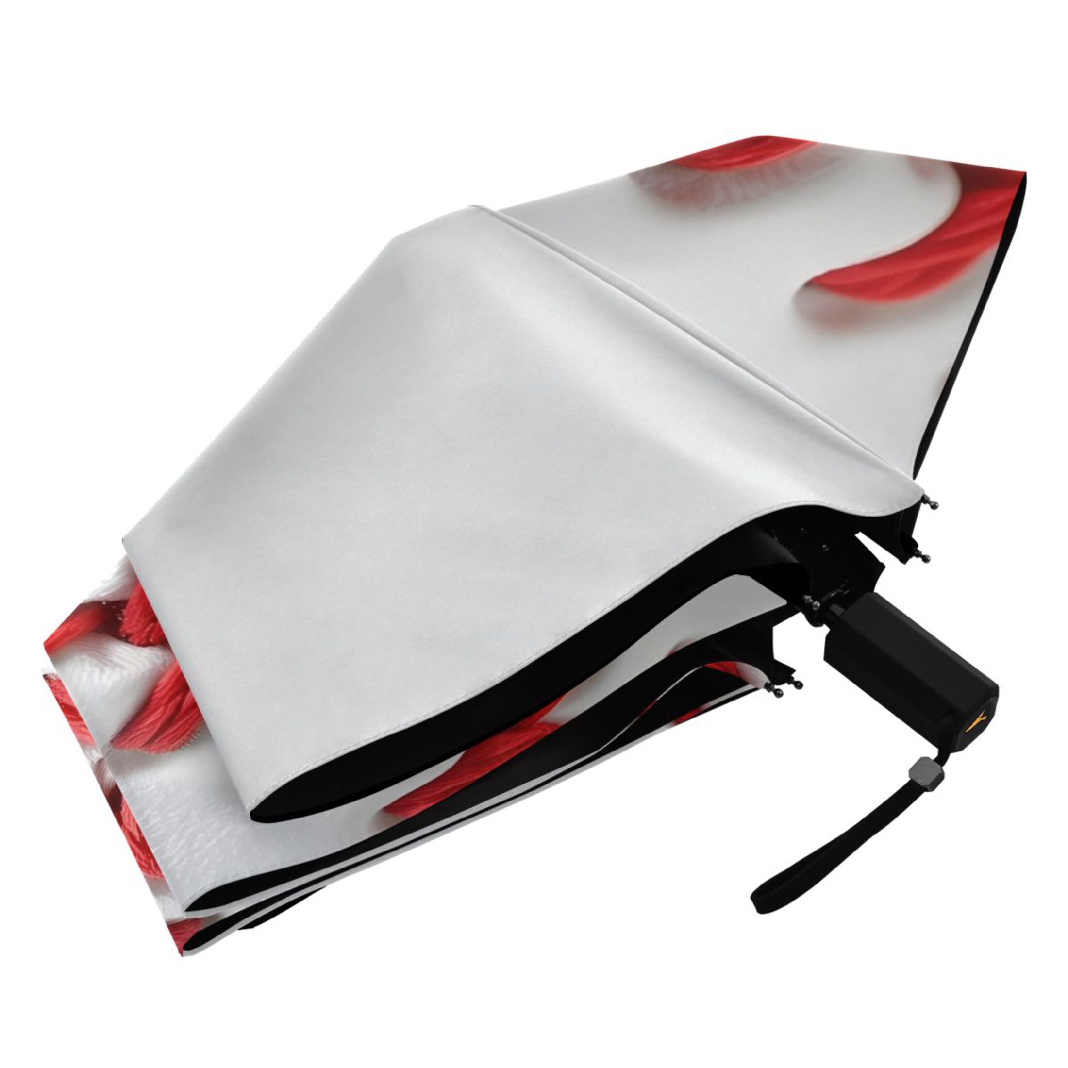 White Baseball Close Up All Weather Umbrella Triple Folding Parasol 6 Ribs UV Protection Portable