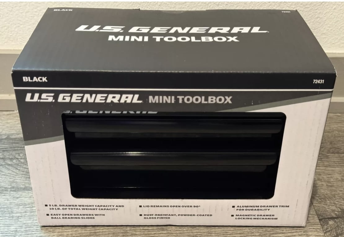 U.S. GENERAL Mini Steel Toolbox, Black