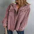 thumbnail image 4 of Womens Corduroy Shacket Jacket Long Sleeve Button Down Color Block Hooded Coat with Pockets, 4 of 7