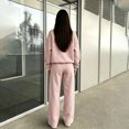 thumbnail image 4 of Womens Sweatsuits 2 Piece Set Long Sleeve Half Zip Sweatsuits Lounge Wide Leg Pants Tracksuit Vacation Fall Outfits Pink XXL, 4 of 5