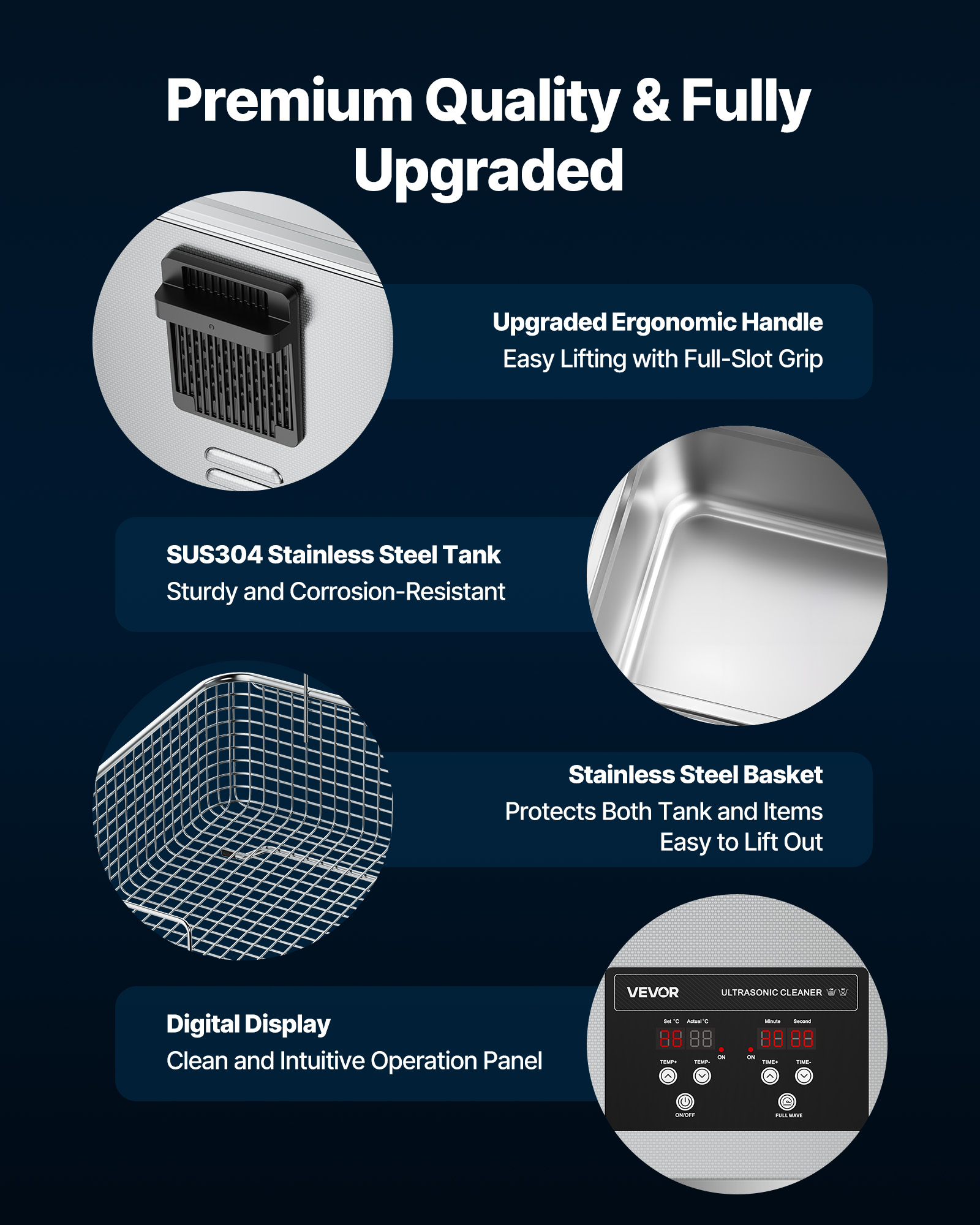 VEVOR 10L Ultrasonic Cleaner, Professional Ultrasonic Cleaner Machine with Cleaning Basket & Digital Display, 180W Stainless Steel 40kHz Cleaning Machine for Watches,Razors,Jewelry,Coins,and More