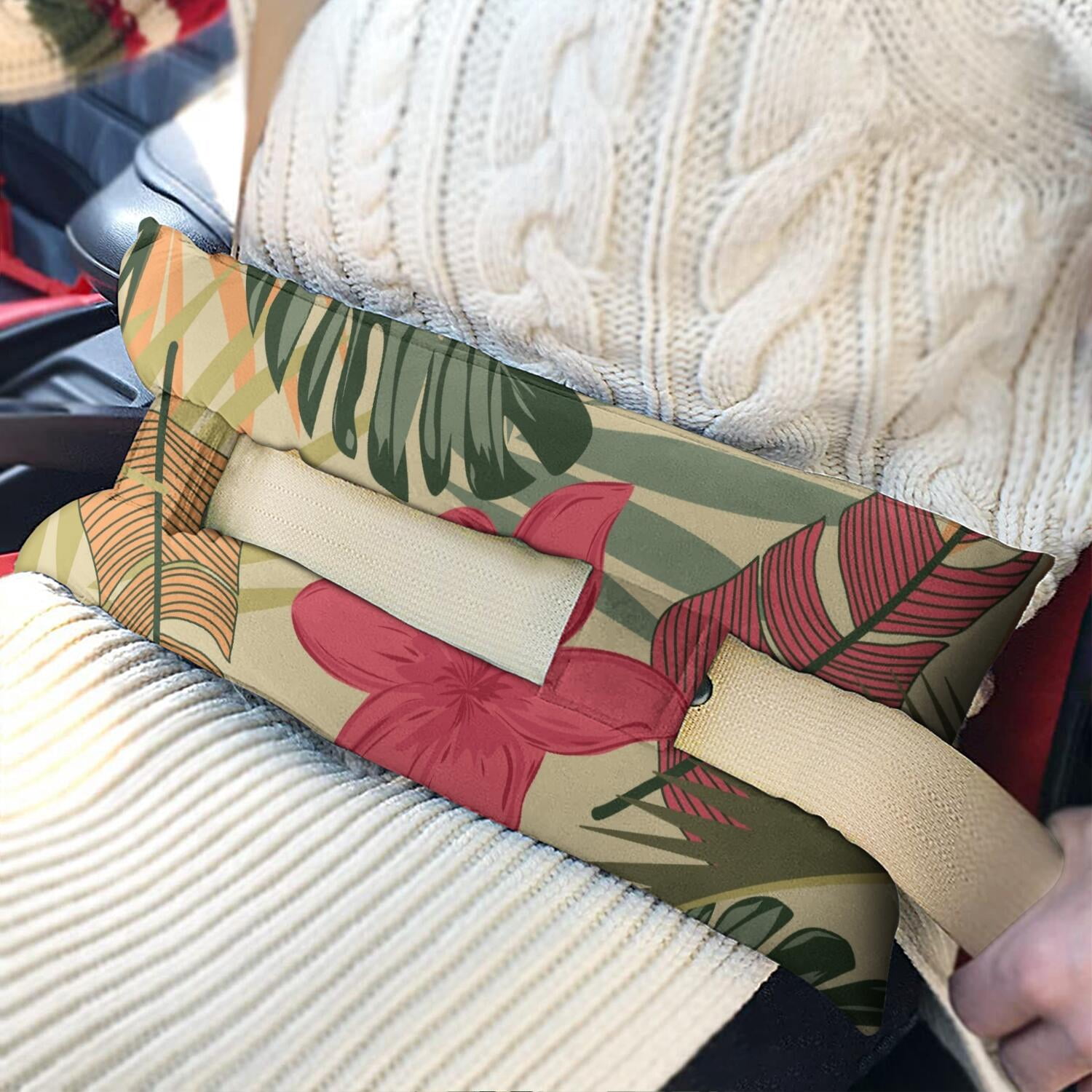 Summer Seat Belt Cushion for Surgery - Hawaiian Floral Mastectomy Pillow - Pressure Relief Heart Surgery Recovery Cushion with Palm Inspired Colors