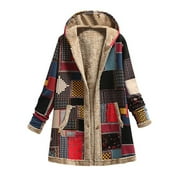 SCYOEKWG Womens Jackets Winter Casual Long Sleeve Ethnic Print Jacket Trendy Coat Loose Cotton And Linen Warm Jacket Fall Winter Fleece Jacket Hooded Thick Lined Coats Outerwear (#B02=Blue,M)