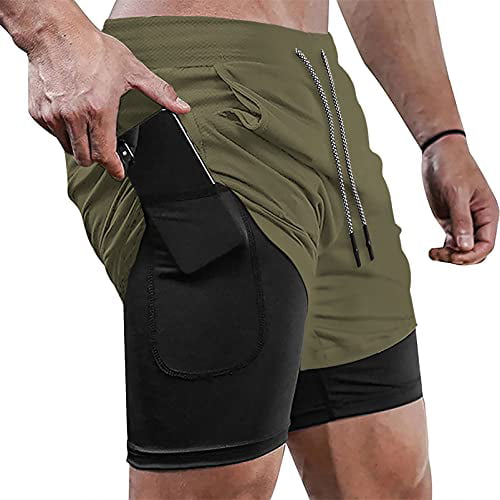 DIOTSR Men's 2 in 1 Running Shorts Double Layer Workout Shorts Quick Dry Athletic Shorts with Phone Pockets 