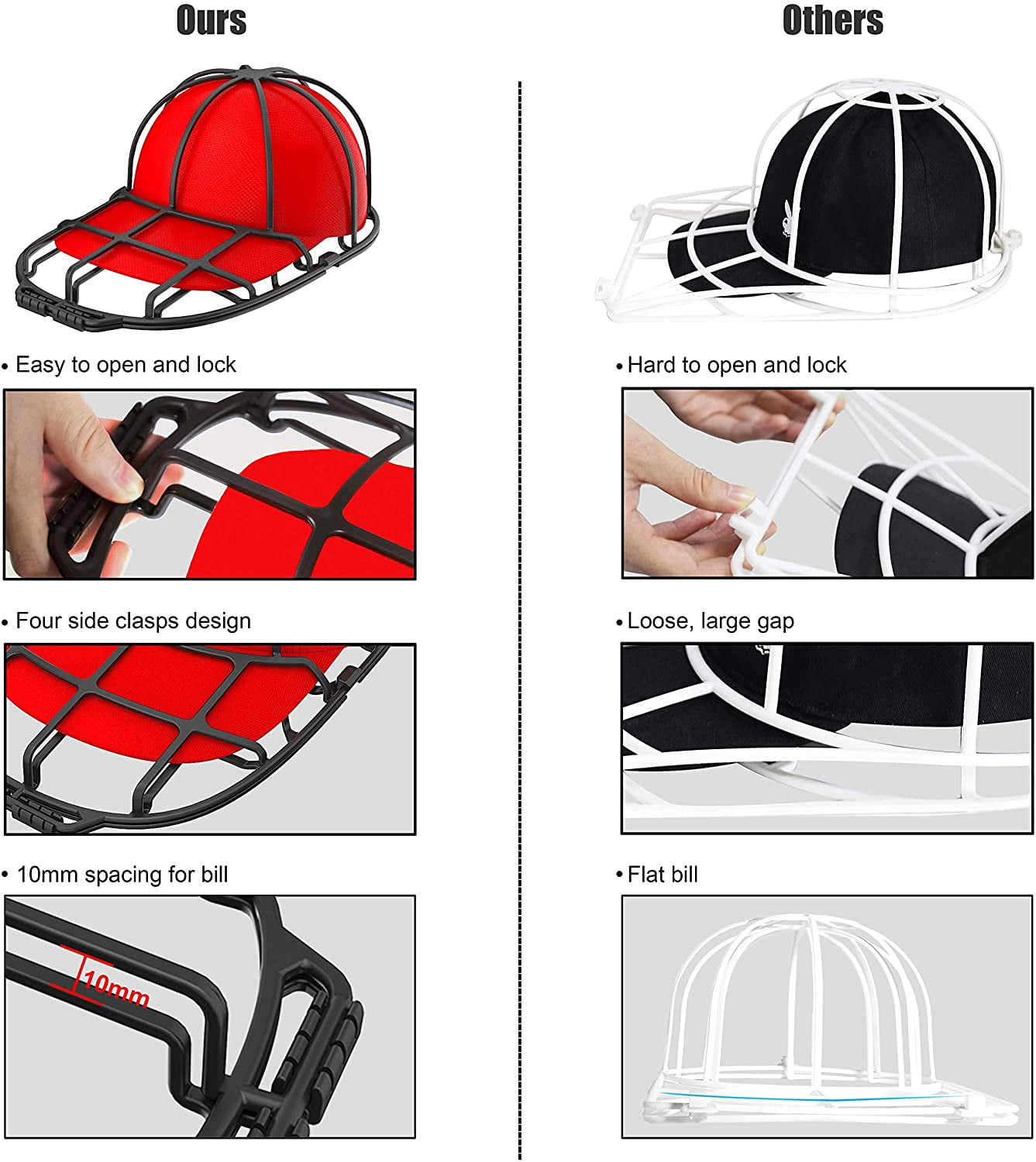 2-Pack Hat Washer Cage with Mesh Bag, Baseball Cap Washers, Baseball Hat Cleaner/Cleaning Protector,Ball Cap Washing Frame Cage Hat Washing Holder for Washing Machine