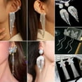 thumbnail image 4 of GKNET 925 Sliver Plated Pearl Long Tassel Zircon Earrings Drop Women Wedding Jewellery-52-Silver Butterfly, 4 of 9