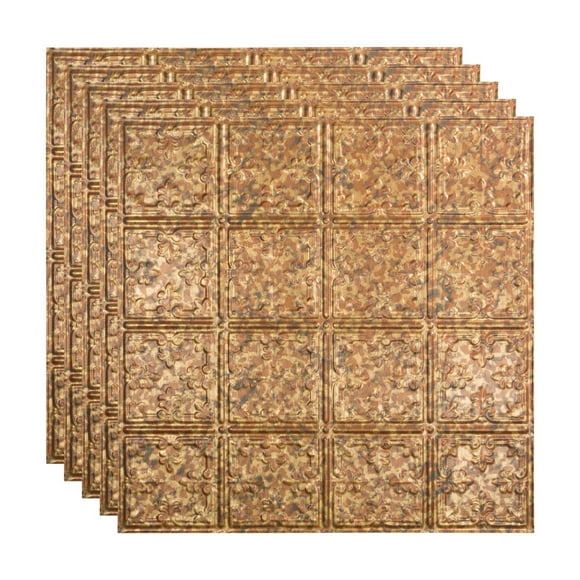 FASÄDE Traditional 10 Decorative Vinyl 2ft x 2ft Lay in Ceiling Panel in Cracked Copper (5 Pack)
