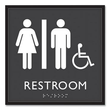 Headline USS66911 8 x 8 in. Plastic Unisex Accessible Restroom Sign Board, Clear & White