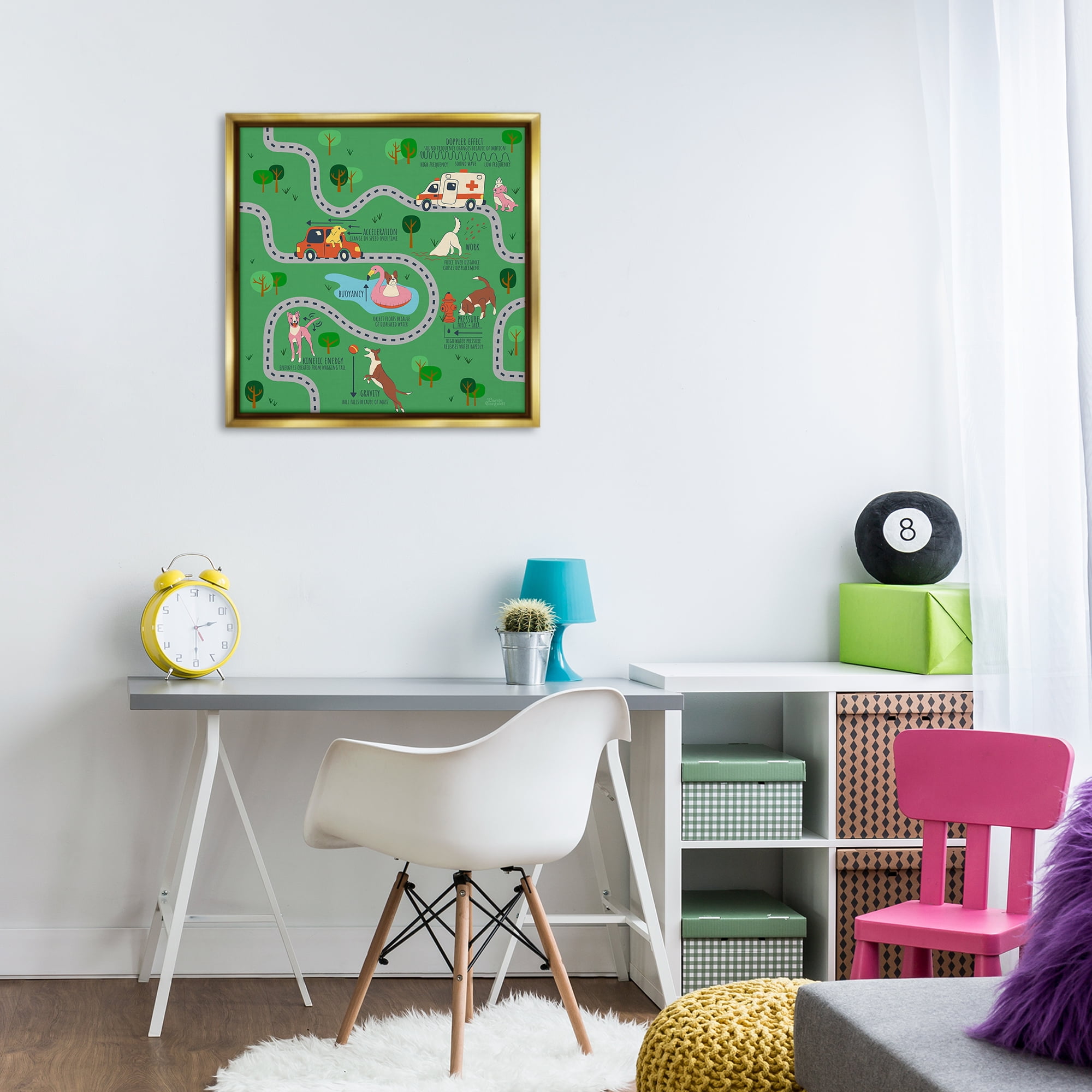 Stupell Industries Whimsical Dogs Map Education Painting Gold Floater Framed Canvas Art Print Wall Art, 25 x 25