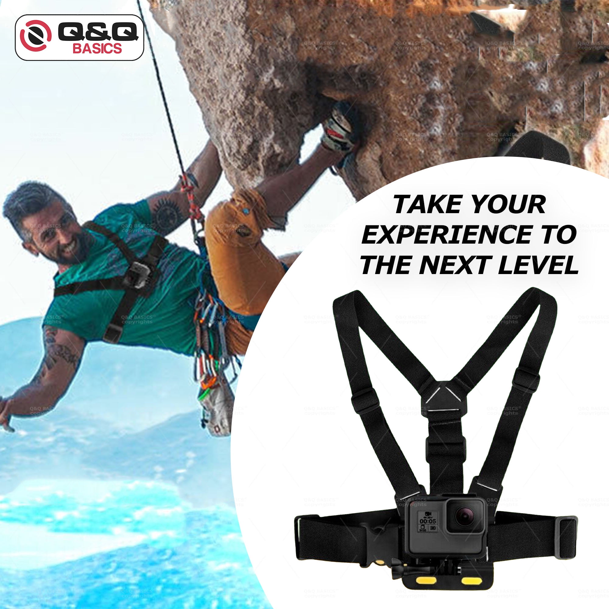 Q&Q BASICS Cell Phone Chest Mount Harness Vest Strap Clip Holder for POV/VLOG, Compatible with iPhone,Samsung, GoPro Hero, DJI Osmo, AKASO and Action Cameras