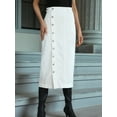 thumbnail image 6 of Womens Casual Slit Denim Midi Jean Skirt Stretch High Waist Frayed Button Up White M, 6 of 7