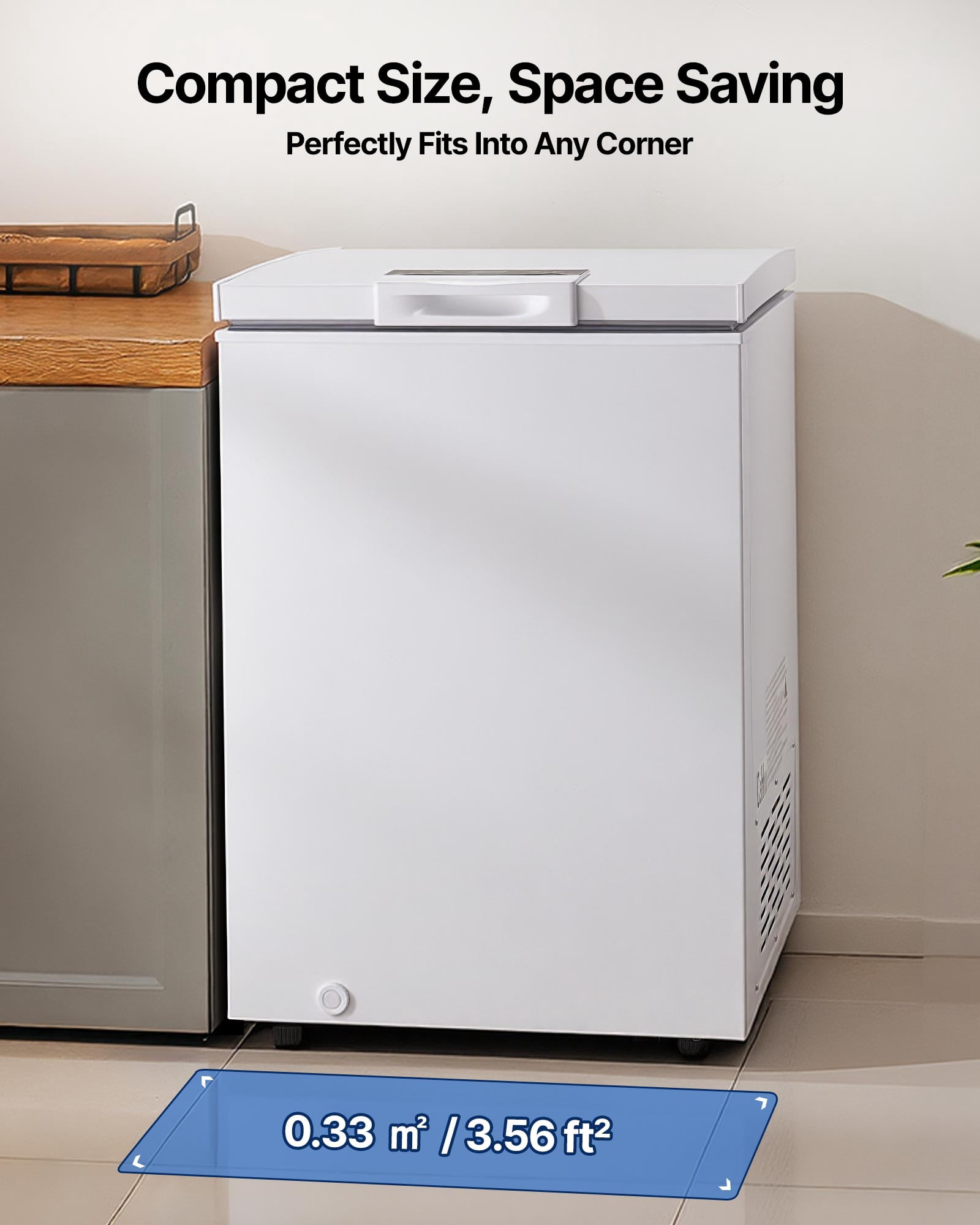 VEVOR Chest Freezer, 3.3 Cu.ft Compact Deep Freezer, Free Standing Top Open Door Chest Freezers with 2 Removable Baskets & Adjustable Thermostat - Energy Saving, Low Noise & Garage Ready, White