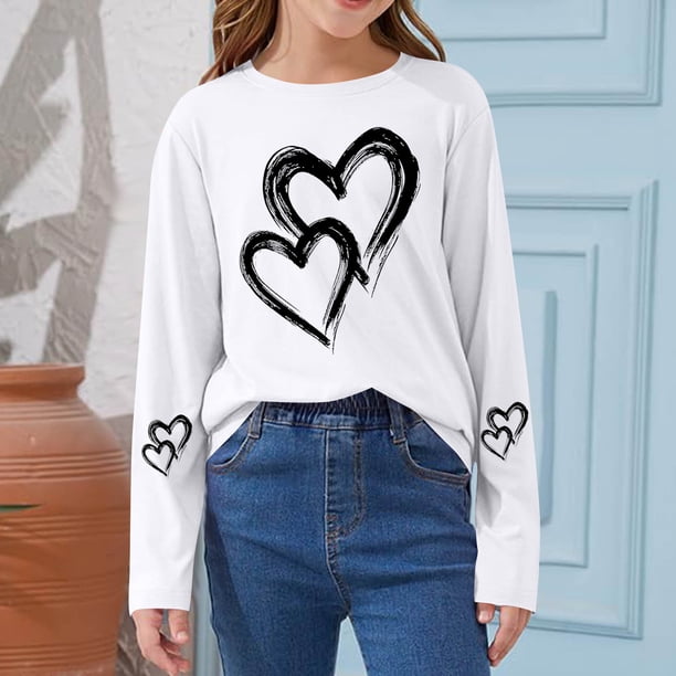 Blusas y camisas de manga larga con cuello redondo CUHK Top estampado de cuello redondo para primavera y verano Jersey informal Camisa básica de manga larga para niños y niñas Blusa de poliéster para