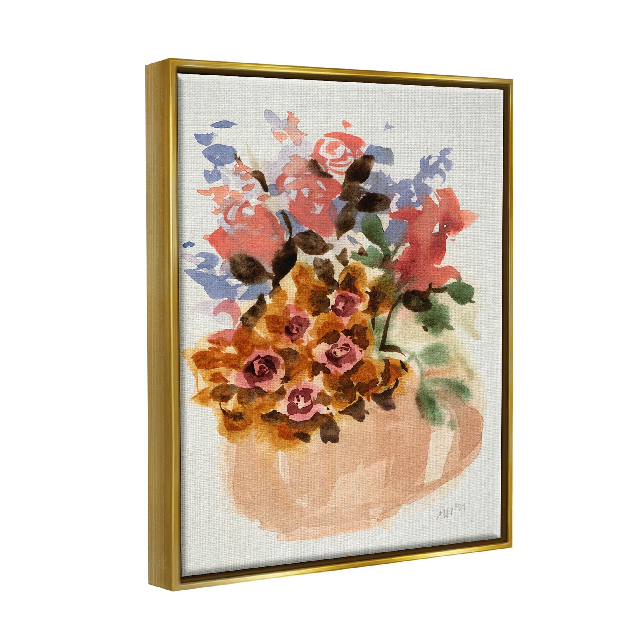 Stupell Industries Abstract Flower Bouquet Shapes Painting Metallic Gold Floating Framed Canvas Print Wall Art, Design by Ania Zwara