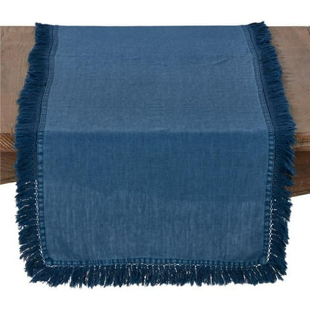

SARO 1688.NB1672B 20 in. Rustic Collection Rectangle Stonewashed Linen Table Runner with Fringed Design - Navy Blue