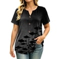 thumbnail image 3 of VBVC Women's Fish Print Notch Neck Tops , Casual Button Detail Shirts For Women,Ladies' Lightweight Loose Short Sleeve Blouses,Black,S-3XL, 3 of 8
