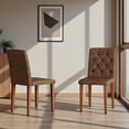 thumbnail image 2 of Tcbosik Upholstered Chairs Set of 2, Mid-Century Modern Dining Chair with Button Tufted Back and Metal Legs for Kitchen, Living Room, Brown & Walnut, 2 of 10