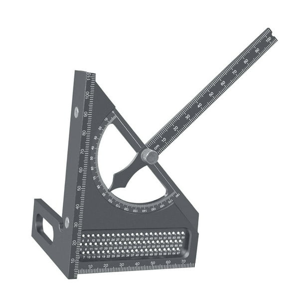 Regla de medición multiángulo, escuadra de carpintero, transportador cuadrado, portátil, de aluminio Gris