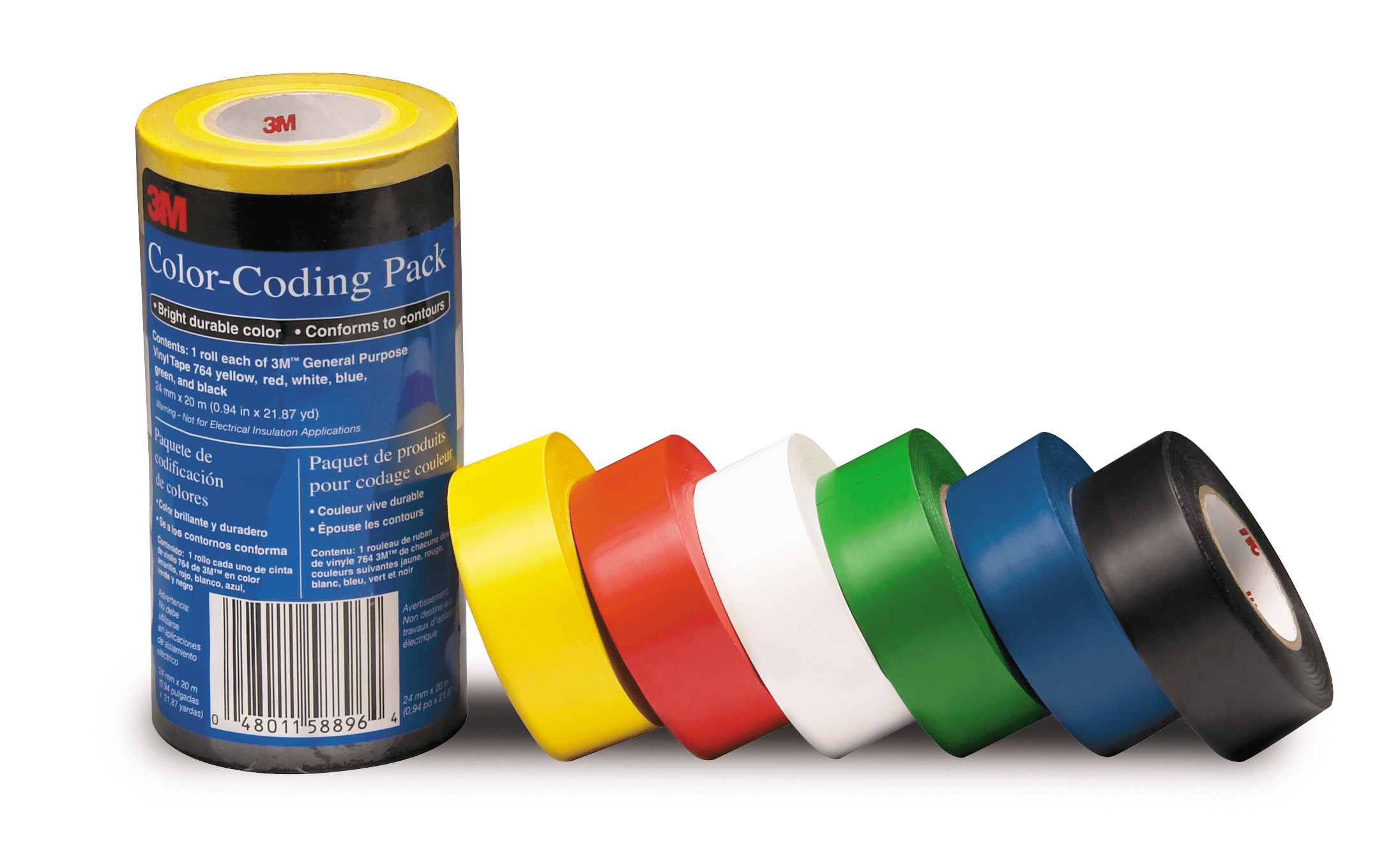 5 Pc Vinyl Electrical Tape Color Coded Medium Adhesion Standard Grade Assorted 