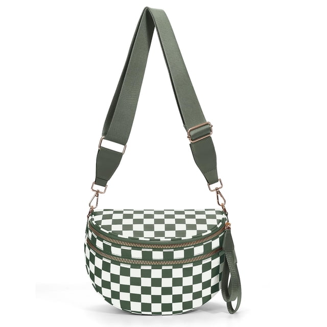 Cangurera con estampado a cuadros de nailon para mujer 28x14x14 cm