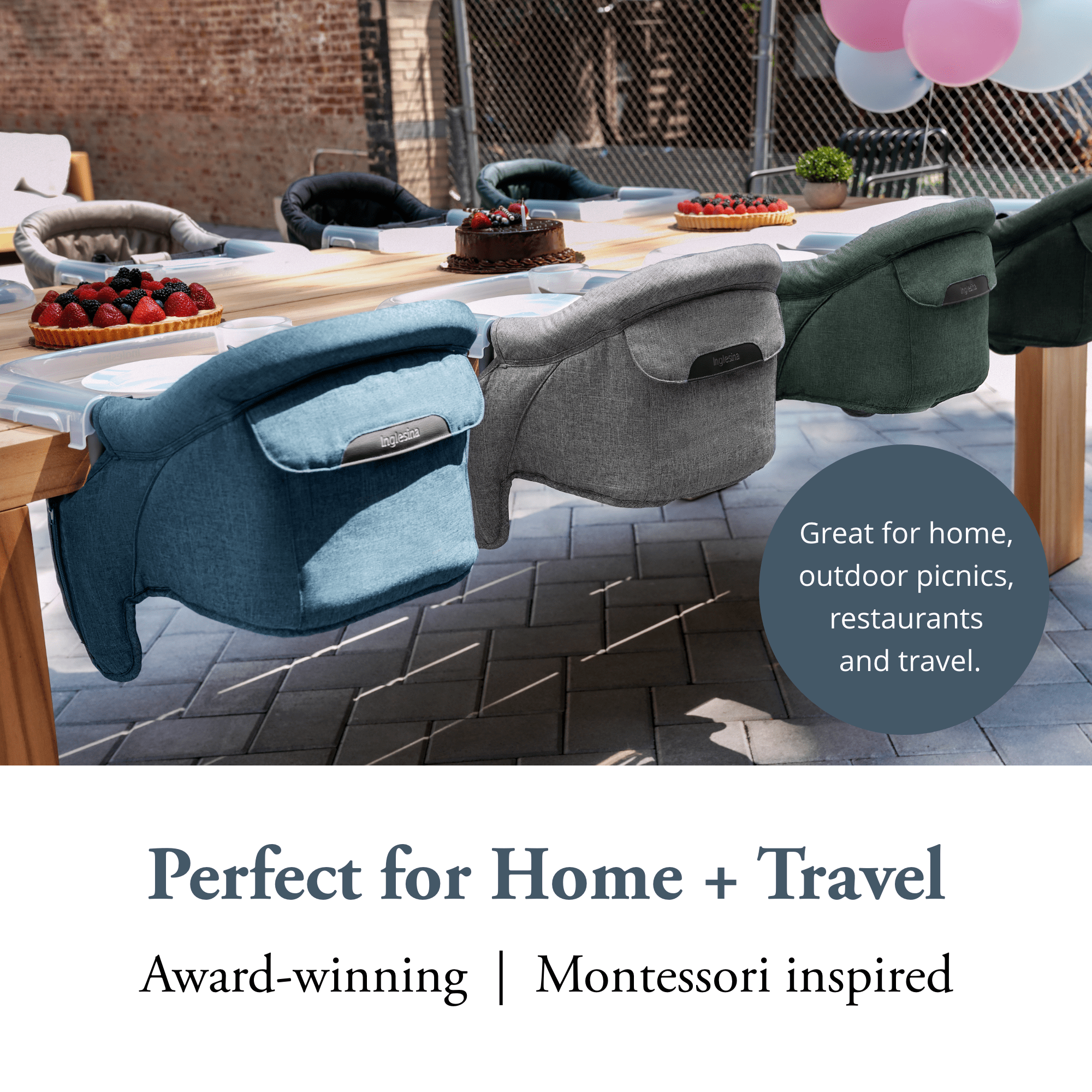 Inglesina - Fast Table Chair with Fast Tray: Hook On Portable High Chair for Babies and Toddlers, Damage Free Travel Booster Seat for Restaurant Use - Includes Snap On Tray, Stone Gray Mélange