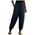 thumbnail image 3 of Lenpel Cargo Pants for Women Casual Elastic Waist Trousers with Pockets Fashion Athletic Travel Hiking Ankle Joggers, 3 of 4