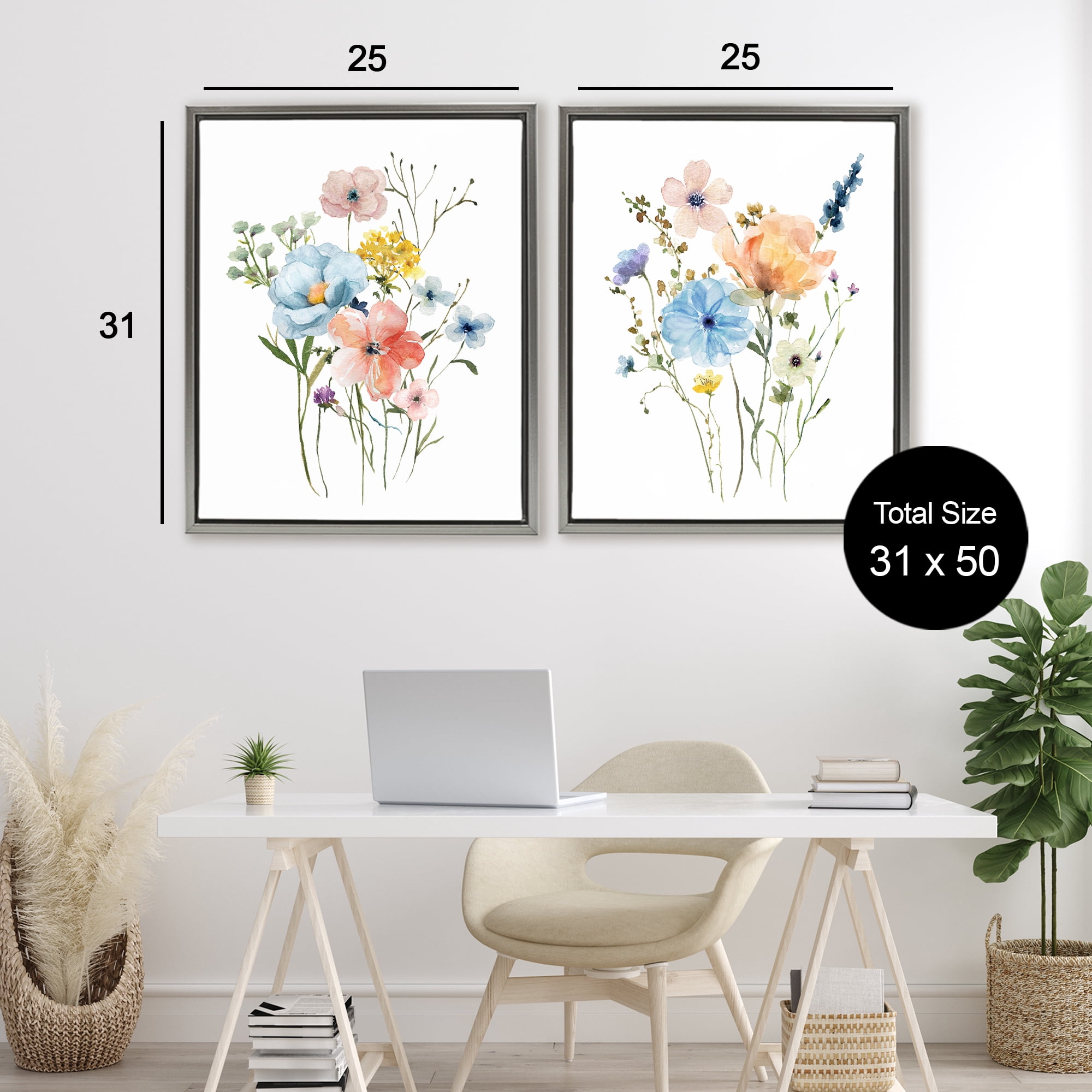 Stupell Industries Wildflower Sprig Bundles 2 Piece Gray Framed Floater Canvas Set, design by Livi Finn
