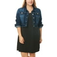thumbnail image 1 of Unique Bargains Women's Plus Size Button Closed Cropped Denim Jacket Blue (Size 3X), 1 of 2