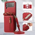 thumbnail image 2 of Decase Compatible with Samsung Galaxy Z Flip 4 Case with Card Holder and Strap for Women,Crossbody Lanyard,Stand Ring Kickstand,Snap Clasp,Phone Wallet Case,Red, 2 of 10
