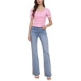 thumbnail image 2 of INSPIRAR CHIC Blusa de campesina floral de ajuste delgado para mujer, top corto con fruncidos, color rosa, talla XL, 2 of 6