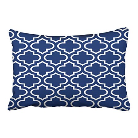 Winhome Decorative Royal Blue And White Moroccan Quatrefoil Design