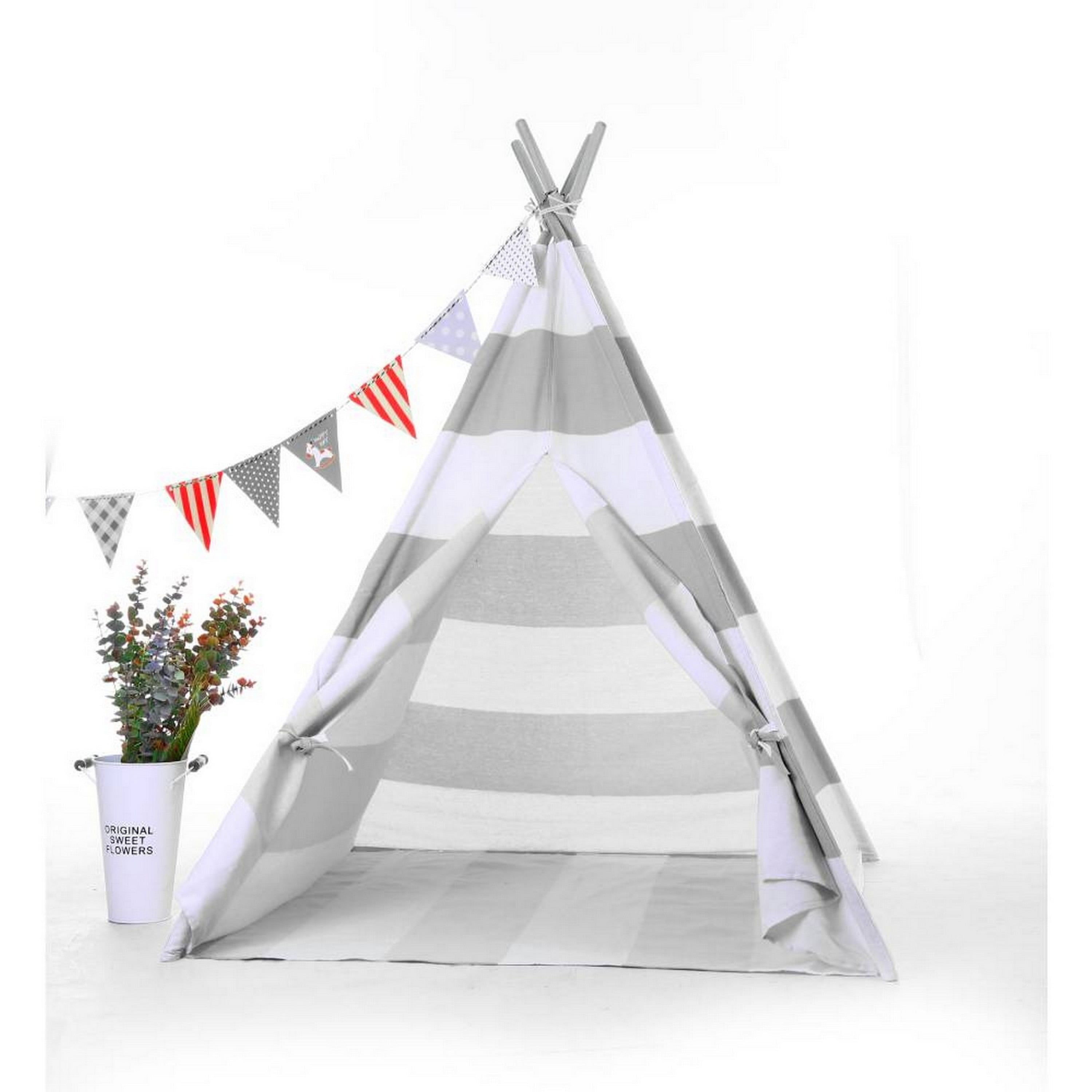 Natural Cotton Canvas Teepee Tent for Kids Indoor & Outdoor Use 2pc