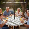 thumbnail image 3 of Round Outdoor Tablecloth with Umbrella Hole and Zipper, Sage Green Botanical Tablecloth with Elastic Waterproof, Summer Botanical Leaf Vertical Stripes Patio Table Covers for 45" - 54" Pool Tables, 3 of 9