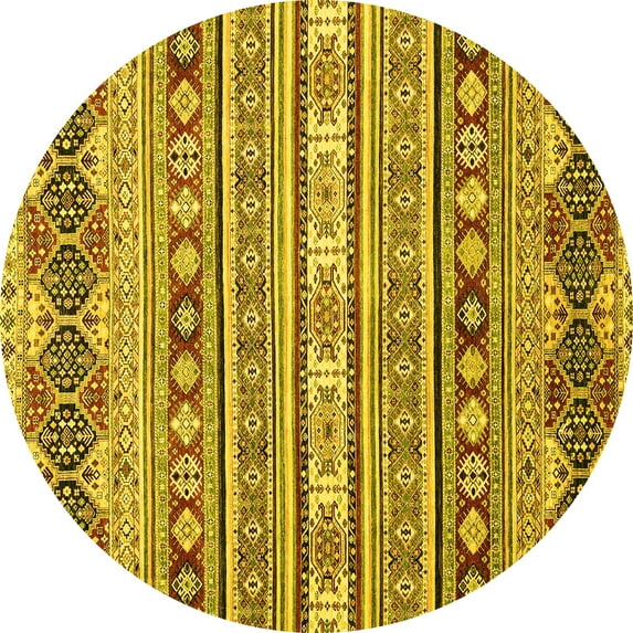 Ahgly Company Machine Washable Indoor Round Abstract Yellow Modern Area Rugs, 4' Round