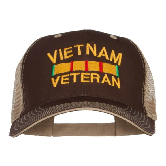 Vietnam Veteran Embroidered Big Size Mesh Cap - Brown Beige XL-3XL
