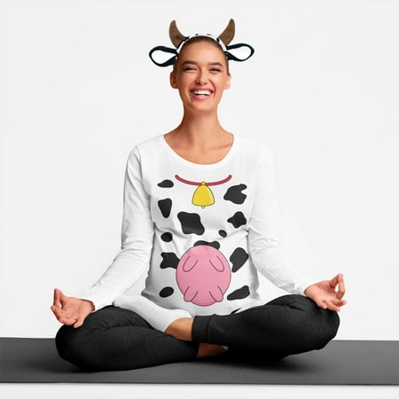 

Halloween Costume Cow Udders Funny Maternity Costume Long Sleeve T Shirt with Cow Ears Headband