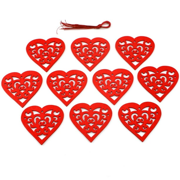 10x Adornos Colgantes de Adornos Artesanales perfecl Heart Shape con Florales 80x80x3 mm rojo