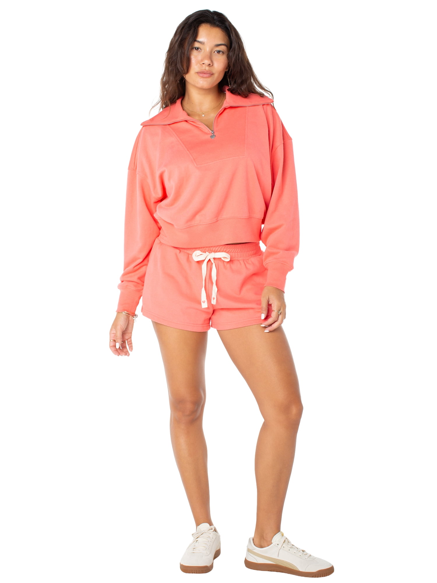 Celebrity Pink Women's and Women's Plus Quarter Zip Pullover French Terry Sweatshirt, Sizes XS-4X