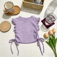 thumbnail image 2 of Ticikt Toddler Girl's Candy Color Short Sleev Crop Tops Ruched Drawstring Tee T Shirts,Color:Purple,Size:5-6 Years, 2 of 4