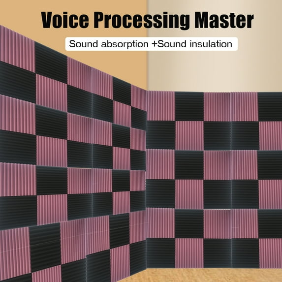 12/24/36/48/96pcs Acoustic Foam Black+Purple Panel Wall Tile Audio Home Studio Deadening Soundproofing 12 x 12 x 1.2 inches